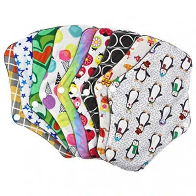 Image of Bamboo Charcoal Fiber Reusable Cloth Menstrual Pad Waterproof Washable Women Sanitary Napkins Button Fixed Panty Liners for Regular Flow Comfort and Support (1Pc Random Style)