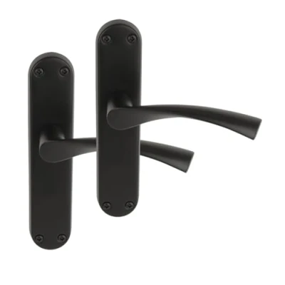 Image of HANDLEZONE® 1 Pair of Lobo Black Matt Lever Latch Door Handle Set on Long Backplate, for Internal Doors