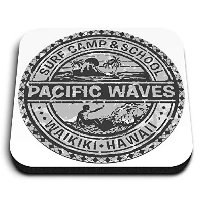 Image of 1 x Square MDF Fridge Magnet Hawaii Surf Camp Waikiki Beach US 40229