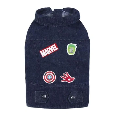 Image of Cerdá for Fan Pets Denim Dog Jacket Made of 65% Cotton and 35% Polyester with Velcro Fastening Metal Buttons as Decoration Ideal FanPets! Officially Licensed Marvel