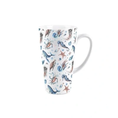 Image of Purely Home Sea Life Tall Latte Mug Ocean Themed Whales Seashells Jellyfish Ceramic Tea/Coffee Present Gift