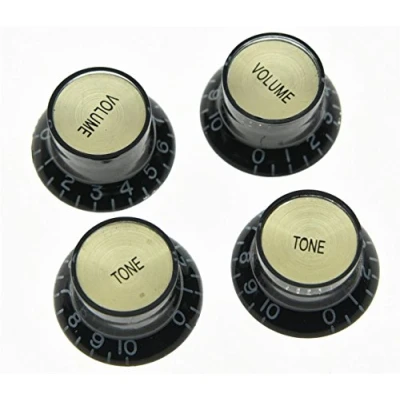 Image of KAISH 4x Guitar Reflector Knobs Black with Gold Cap Top Hat For Epiphone Les Paul SG