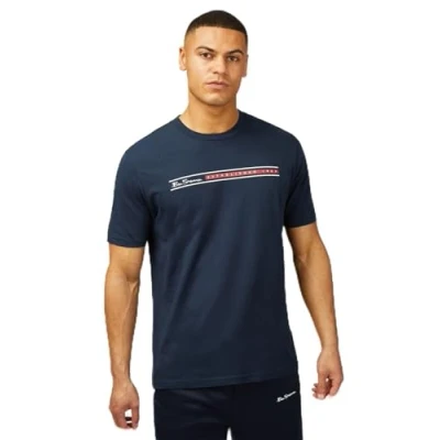 Image of Ben Sherman Big Size Core Stripe Short Sleeve T Shirt for Men in Dark Navy, 4XL