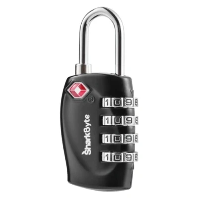 Image of SharkByte TSA Luggage Locks, 4 Dial Security Travel Combination Padlock, Lock for Suitcases Case, Zipper, Backpack, Bag Gym Locker Code Small (Pack of 1)
