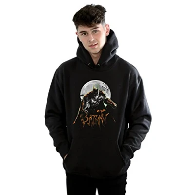 Image of DC Comics Men&#039;s Batman Arkham Knight Halloween Moon Hoodie Large Black