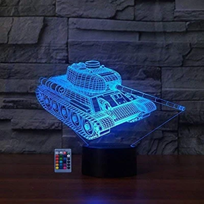 Image of HPBN8 Ltd Creative 3D Tank Night Light Lamp 7/16 Colors Change Remote Control Touch Switch USB Powered LED Decor Valentines Birthday Room Decoration