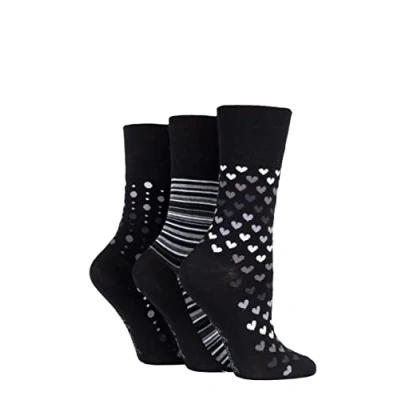 Image of Women&#039;s 3 Pair Gentle Grip Patterned Bamboo Socks Mono 4 8 Ladies