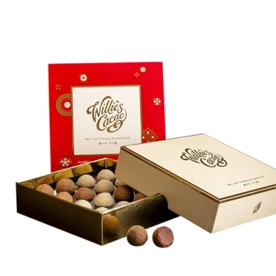 Image of Willie&#039;s Cacao Salted caramel gift Box Selection of milk &amp; white truffles with molten sea salt 110g Luxury chocolate