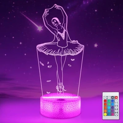 Image of FULLOSUN Ballet Dancing Gifts, 3D Ballerina Illusion Lamp Kids Night Light with Remote Control 16 Colors Changing Gifts for Mom, Birthday Gift, Wedding Grandmother Valentines