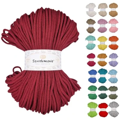 Image of Braided Cotton Cord 5 mm 100 m, 46 Colours, Crochet Cord, Macrame Yarn, Premium Rope, Sznurkomania (Claret)