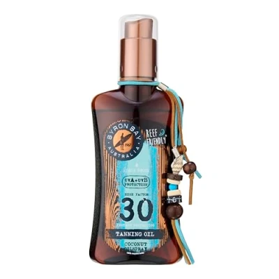 Image of Byron Bay Australia Fast Bronzing Tanning Oil SPF 30 Spray UVA &amp; UVB Instant Protection, Non Greasy, Water Resistant with Vitamin E Aloe Vera, Coconut Scent 200ml