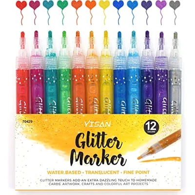 Image of YISAN Glitter Pens,Metallic Pens,Sparkling Markers,Art Drawing Pens Water Base 12 Colors for Drawing,Card Making,Medium Tip,70429