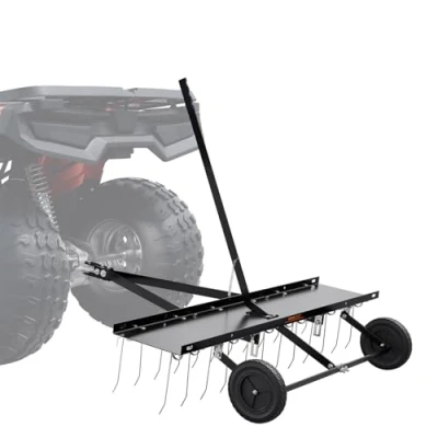 Image of VEVOR Tow Behind Dethatcher, 48 inch Dethatcher with 24 Spring Steel Tines, Lawn Rake for ATV or Mower, Lift Handle Garden Farm Grass