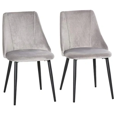 Image of HOMCOM Dining Chairs, Set of 2, Modern Upholstered Velvet Touch Fabric Accent High Back Chairs with Metal Legs for Kitchen, Grey