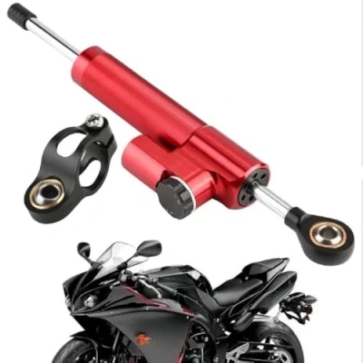 Image of Motorcycle Steering Damper, Universal Aluminum Alloy Damper Stabilizer for Motorbike(red+black)