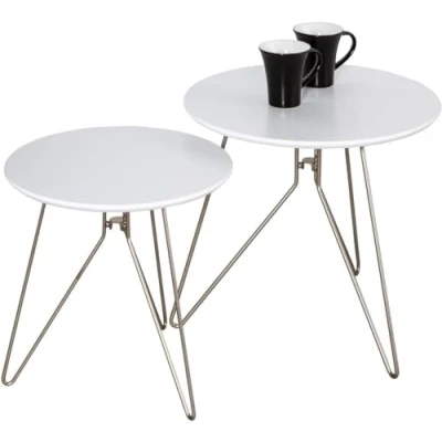 Image of ASPECT Alegro Set of 2 Wooden Round Side Coffee End Lamp Table White, Wood 48x48x45 cm