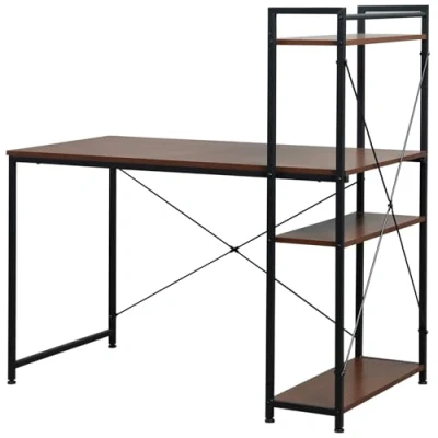 Image of HOMCOM Computer Desk with Storage Shelves on Left or Right, Industrial Reversible Writing for Home Office, Study, Easy Assembly, 120 x 64 121cm, Walnut and Black