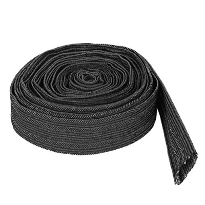 Image of Nylon Protective Sleeve, Black 27mm / 1.06inch Diameter Sleeve Sheath Cover 7.5m 25ft Welding Torch Hydraulic Hose Protector