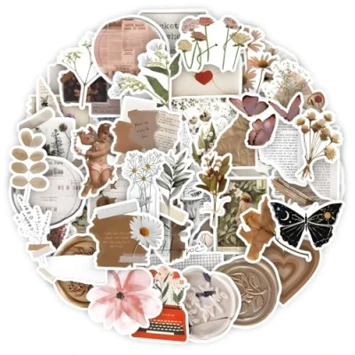 Image of 60pcs Vintage Stickers for Scrapbooking Journaling Aesthetic Scrapbook Autumn Retro Adult Laptop
