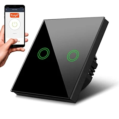 Image of Maclean Smart WiFi 2 fold Touch Light Switch Compatible with Tuya APP Wall Glass Color Changing LED Backlight Recessed (2 circle, Black)