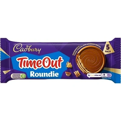 Image of Cadbury Time Out Roundie, Generously Thick Chocolate Covered Wafer, 5 x 30 g (Pack of 1)