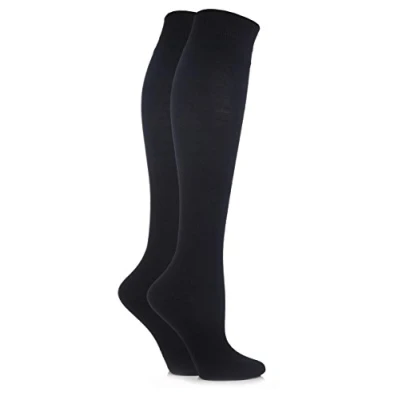 Image of 2 Pair Black Plain Cotton Knee Highs Ladies 4 8 Elle