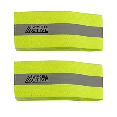 Image of SwimCell High Visibility Reflective Armbands Running Gear Elasticated Hi Vis bands Walking Straps Neon Yellow