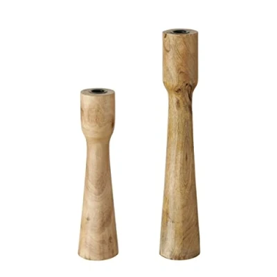 Image of Boltze Caldeas 2025155 Candle Holder Set of 2 Wooden Holders Stylish Design Decoration Dining Table Chest Drawers Boho Style