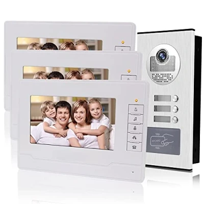 Image of KDL Home 7&quot; RFID Video Doorbell Intercom Door Phone System 3 Monitors with 1 IR Camera Night Vision 800x480 High Resolution for Multi Apartments/Families