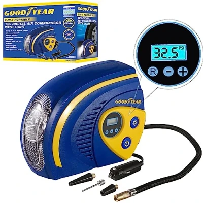 Image of Goodyear Digital Car Tyre Air Inflator Compressor Pump with Display Pre Set Pressure Inflatables Toys Swimming Pool Anti Burst
