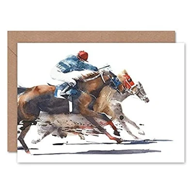 Image of Wee Blue Coo Racing Horses With Jockey Greeting Card Envelope Inside Premium Quality