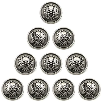 Image of ZoTuoART Metal Buttons with Carved Skull and Crossbone Patterns, Round Sewing Buttons, Replacement for Coats, Suits, Windbreaks Silver 23mm/0.9&#039;&#039; 10pcs