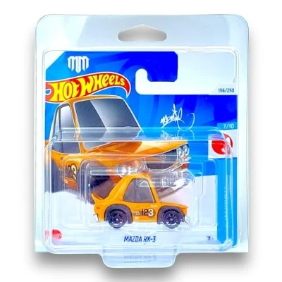 Image of Hot Wheels Mazda RX 3 (Orange Tooned) 7/10 HW J Imports 2024 156/250 (Short Card) COMES IN A GENUINE KLAS CAR KEEPER PROTECTOR CASE HRY71