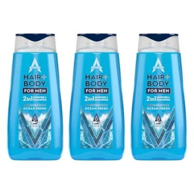 Image of Astonish Invigorating 2 in 1 Shower + Shampoo for Men, Cleanse and Nourish, Ocean Fresh, 3 x 400ml