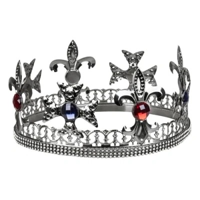 Image of Boland Krone 64555 Crown Royal, Silver, for Adults, Headdress King, Majesty, Duke, Carnival, Theme Party, Halloween, Standard Size