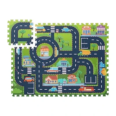 Image of Relaxdays Puzzle Mat City Map, 12 Piece Play Carpet for Children, Pollutant Free, Foam, HxW: 114x86 cm, Multicoloured