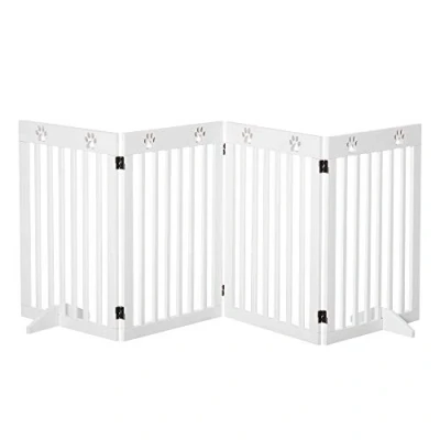 Image of PawHut Pet Gate Foldable Fence Freestanding Dog Barrier w/ Support Feet White