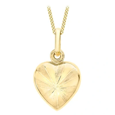 Image of Carissima Gold Women&#039;s 9ct Yellow Patterned Heart Locket Pendant on Curb Chain Necklace of 46cm/18&quot;