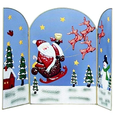Image of Be Creative 63cm Santa With Sleigh and Snowman Decorative Christmas Fire Guard