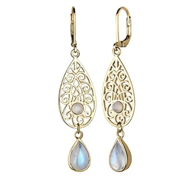 Image of Elli Earrings Ladies Ear Hanger Drop Ornament with Moonstones in 925 Sterling Silver Gold Plated