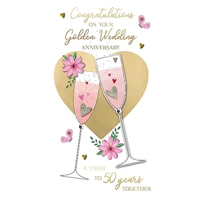 Image of On Your Golden 50th Wedding Anniversary Card Embellished Champagne Greeting JGS751