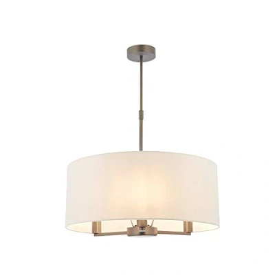 Image of National Lighting Gareth Modern Dark Antique Bronze Multi Arm 3 Way Pendant Ceiling Light and Marble Colour Fabric Shade