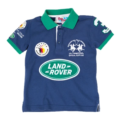 Image of La Martina Boys Boy&#039;s short sleeved polo shirt with contrast lapel collar 2KP027 Blue Cotton Size 6Y