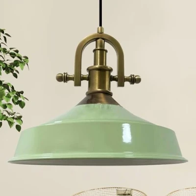 Image of bamyum Asletl Marine Hanging Lamp Industrial Pendant Light, 41 cm Shades, Modern Metal Kitchen Island Lights, E27 for Living Room and Dining Room, Mint Green Light