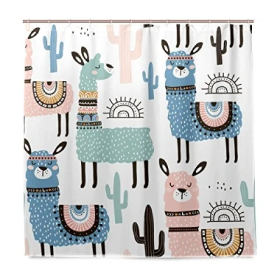 Image of BALII Watercolor Llama Shower Curtain 72x72 Inch Polyester Waterproof With 12 Hooks for Bathroom
