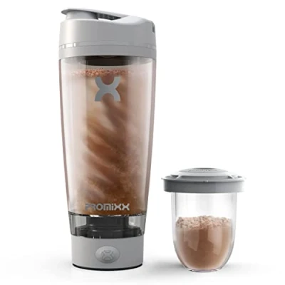 Image of Promixx Pro Shaker Bottle Rechargeable, Powerful for Smooth Protein Shakes includes Supplement Storage BPA Free 600ml Cup (Cool Gray)