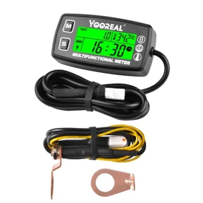 Image of YOOREAL Engine Temperature Gauge Digital Hour Meter Tachometer,RPM/Temp Alert,Backlit Display Waterproof IP67 for Scooter Bike Motorcycle Lawn Tractor Generator Dump Truck etc