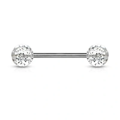 Image of The Goldmine 1 Single Barbell Clear Colour 6mm Acrylic Glitter Balls 316L Surgical Stainless Steel 14GA(1.6mm) 5/8&quot;(16mm) Bar