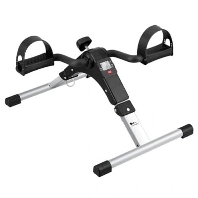 Image of Folding Mini Pedal Exercise Bike Portable Home Workout Office Exerciser Gym Equipment Fitness Leg Foot Arm Under Desk Sitting Down Stepper Training Adjustable Resistance for Women and Men
