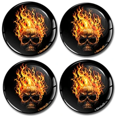 Image of Biomar Labs® 4 x 50mm 3D Domed Car Wheel Centre Rims Hub Fire Skull Stickers Decals For Caps Vehicle Auto Tuning Emblem A 4560